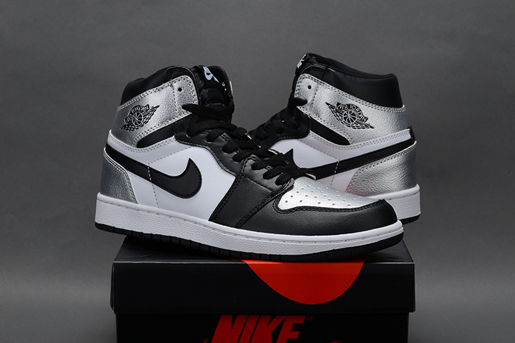 2021 Women Air Jordan 1 Retro Black Silver Shoes - Click Image to Close